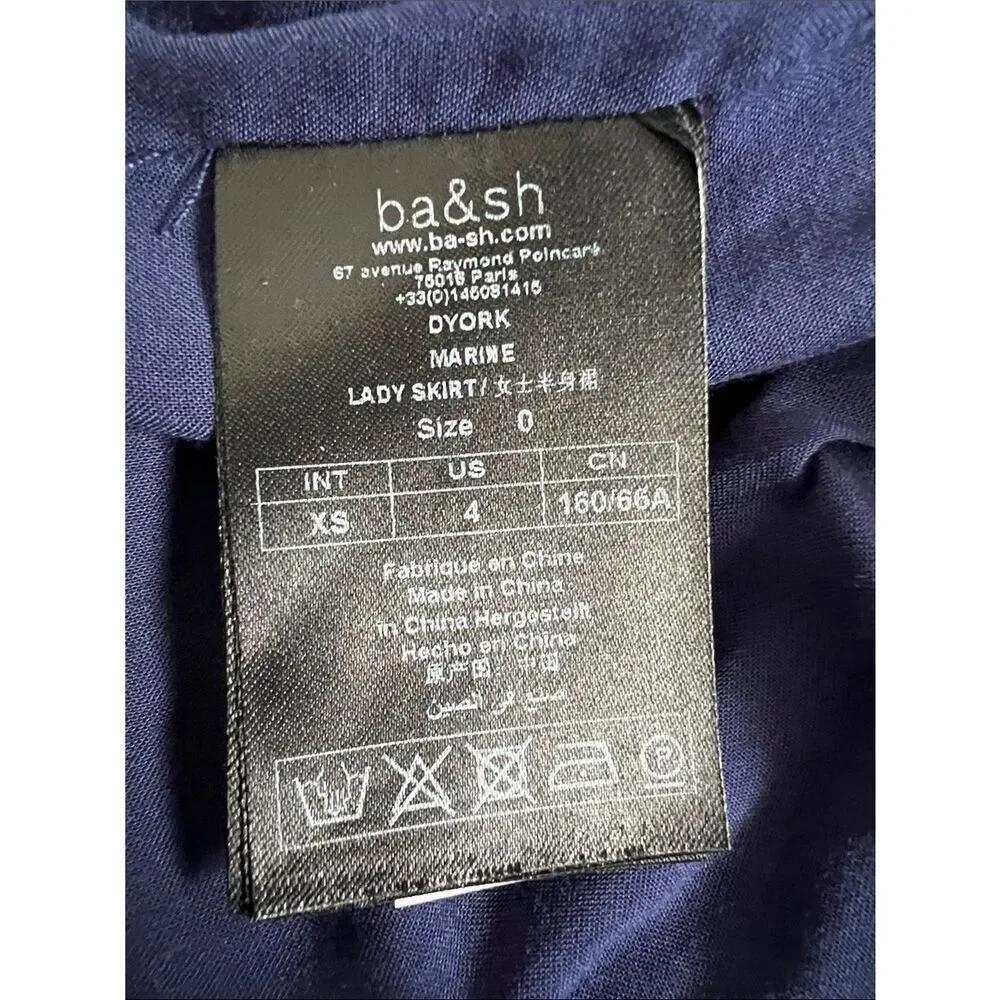 ba&sh Navy Floral Asymmetrical Tie-Waist Skirt